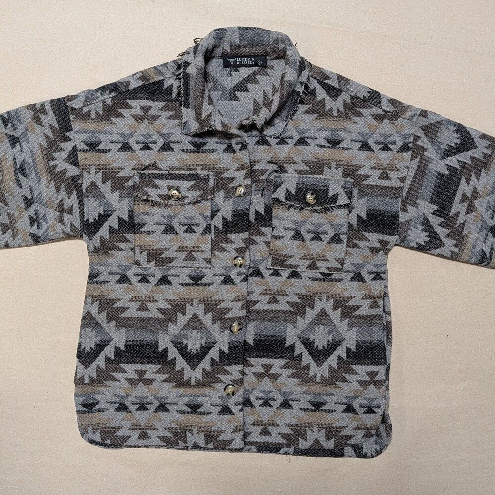 Lucky & Blessed Aztec Western Shacket Small Oversized Boho Jacket Fits Large